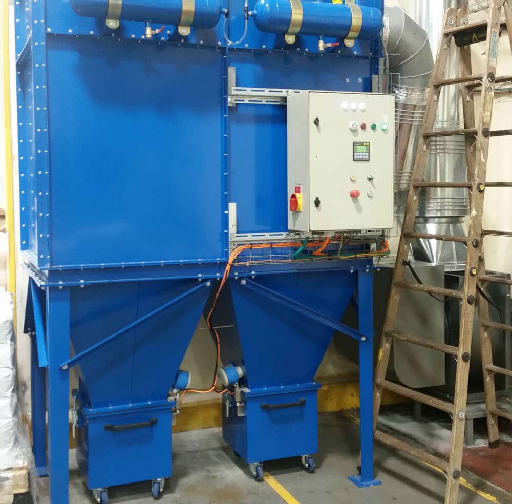 מערכת שאיבת אבק מרכזית לעמדות שפיכת חומר גלם